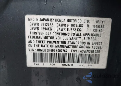 2011 Honda Fit Sport z USA, uszkodzony, nr VIN JHMGE8H69BS007767